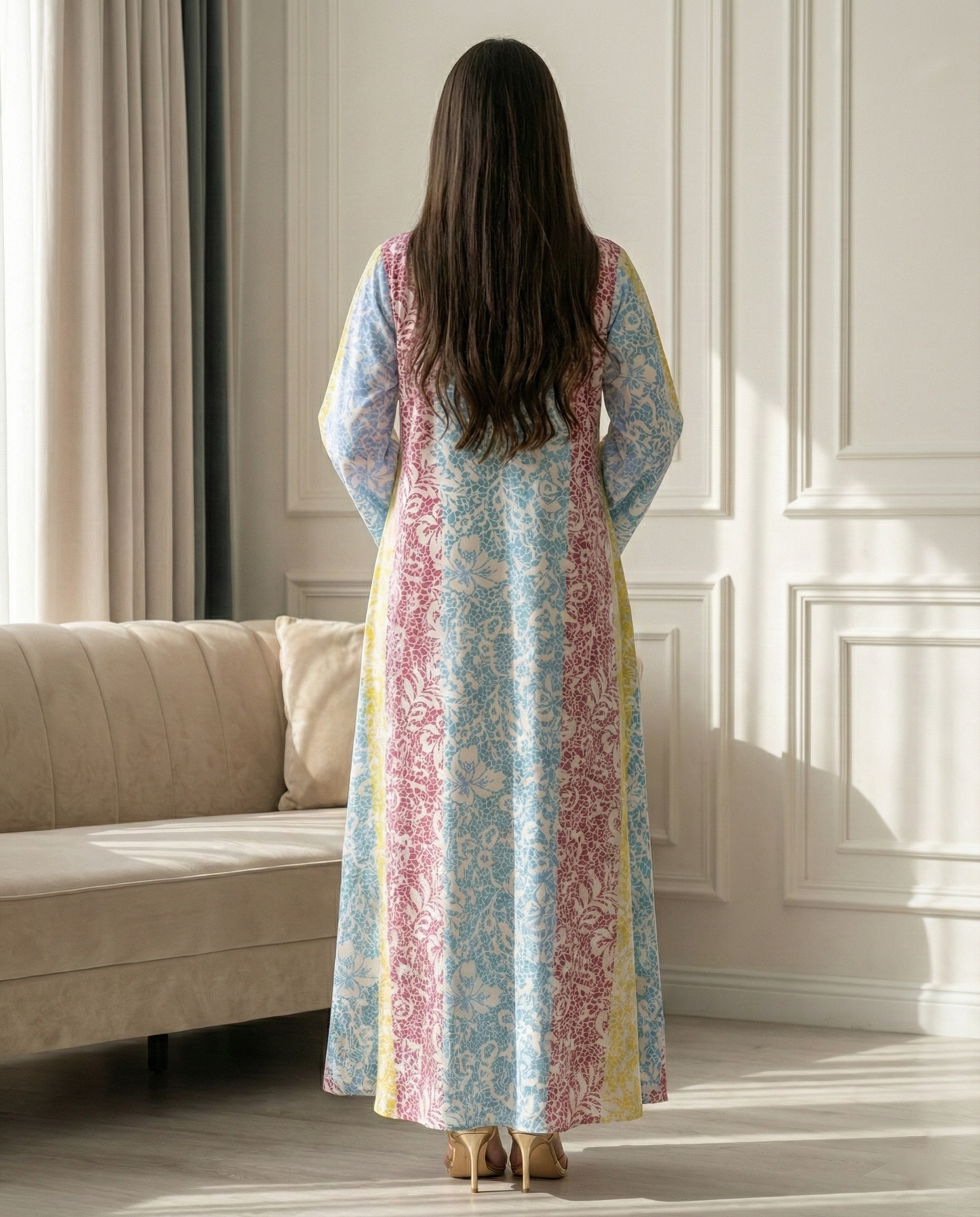 جلابية كويتية دبل كلوش – زهور أنيقة