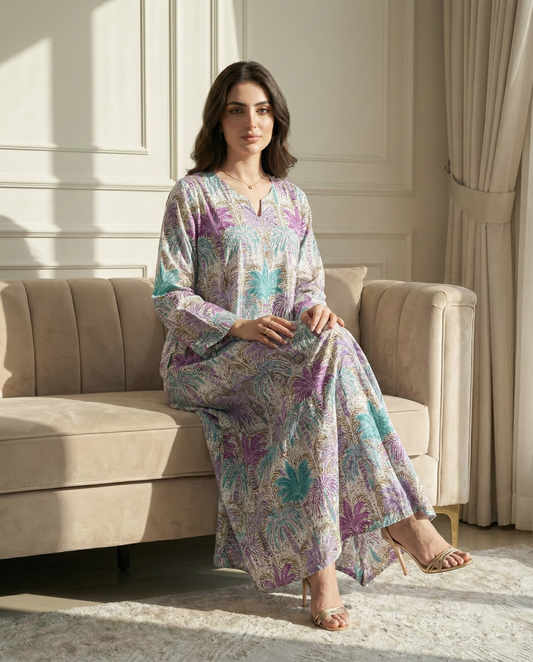 جلابية كويتية دبل كلوش – واحة البنفسج