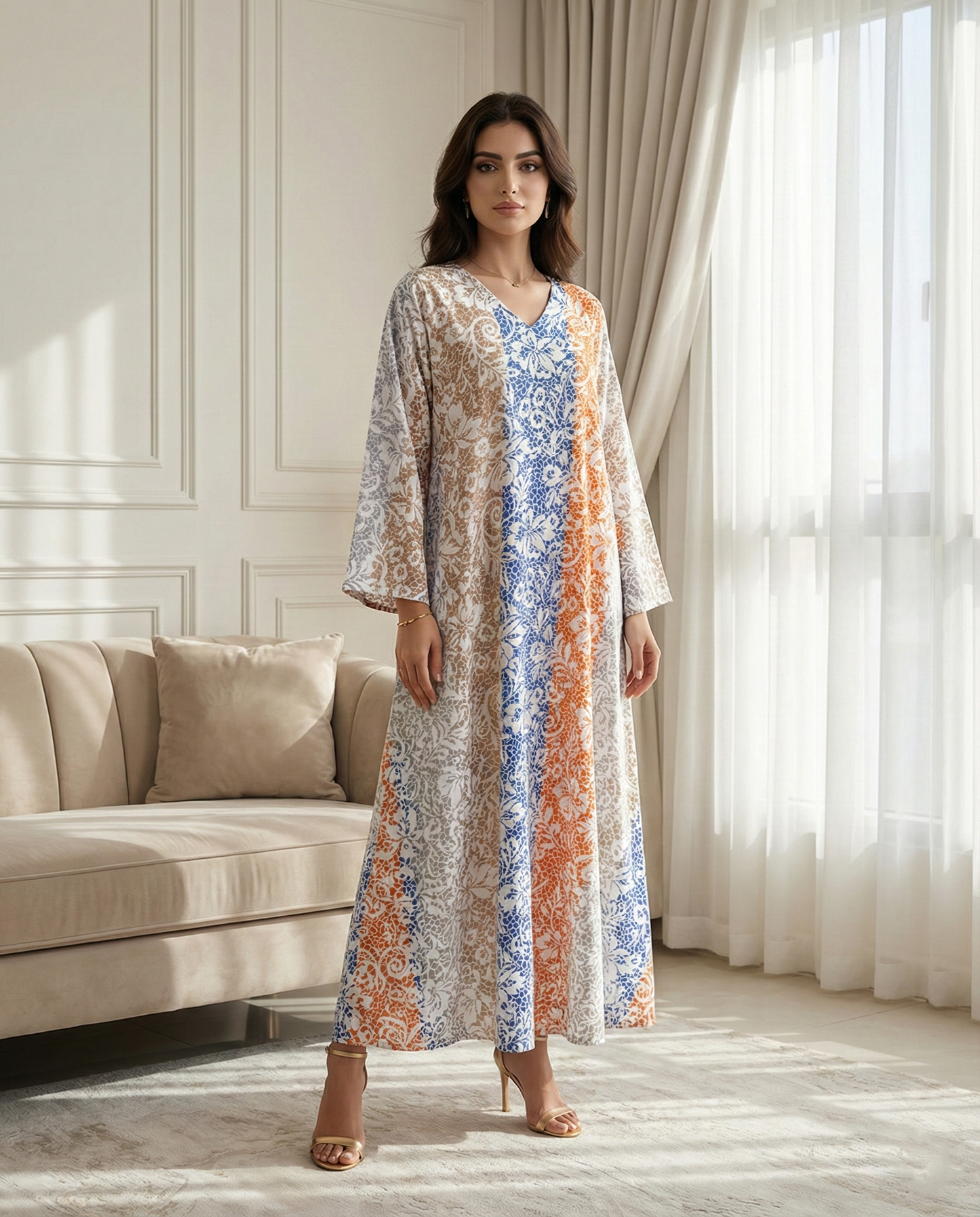 جلابية كويتية دبل كلوش – زهور فخمة