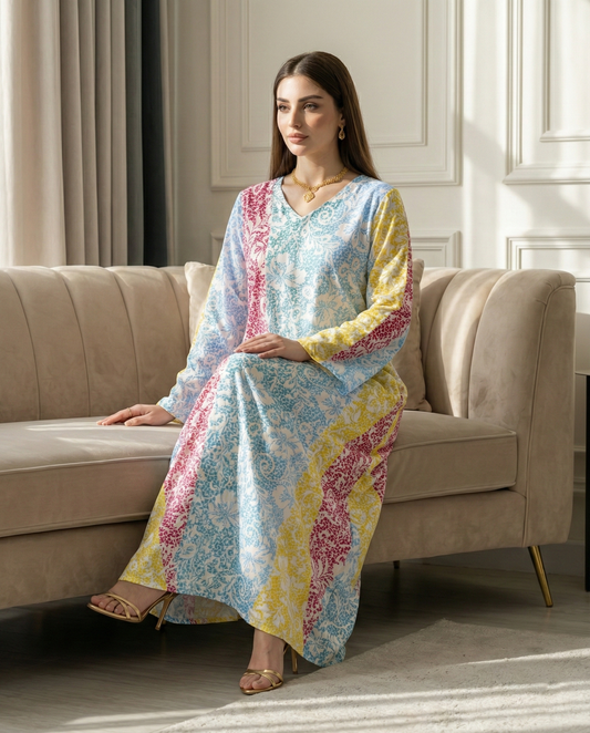 جلابية كويتية دبل كلوش – زهور أنيقة