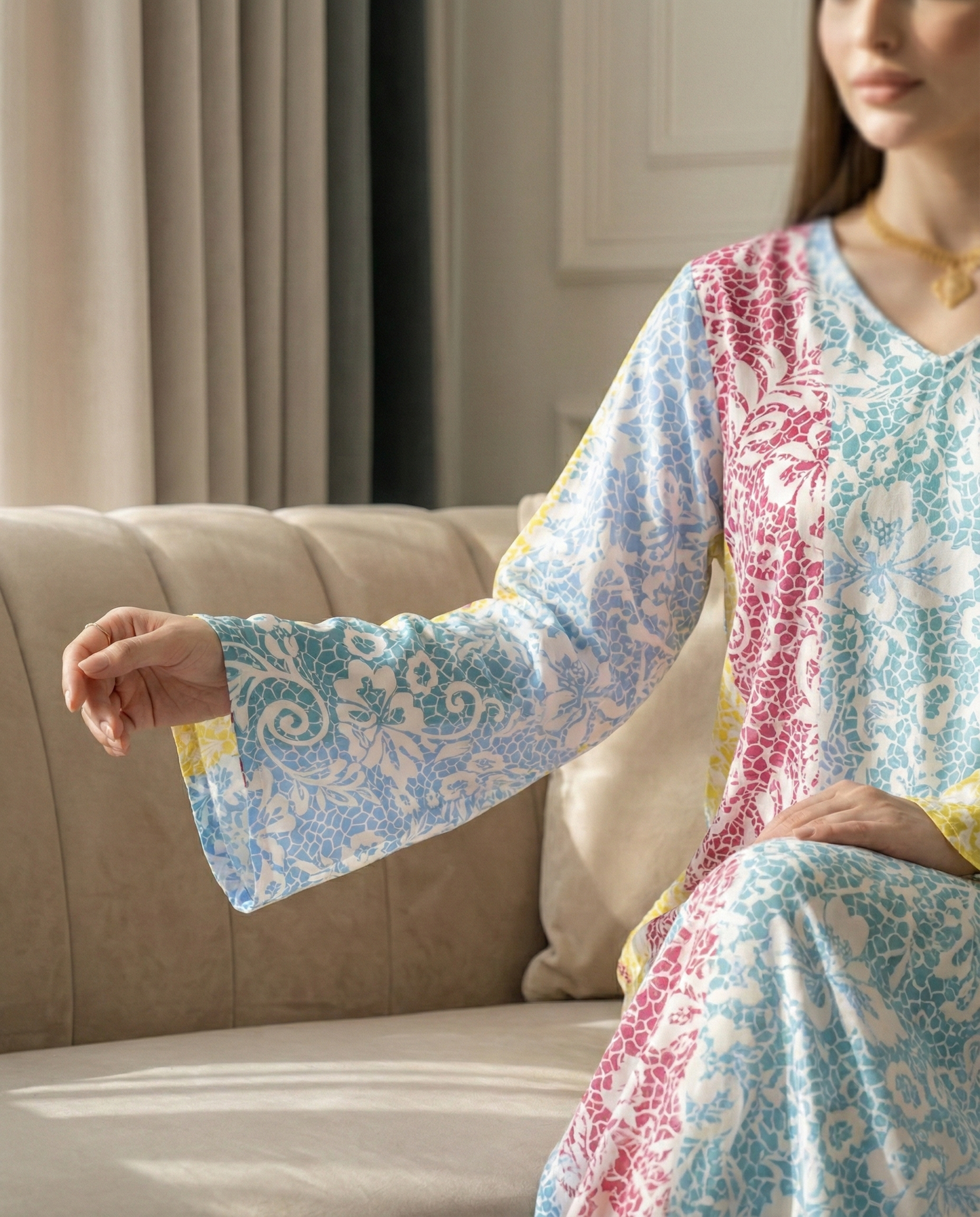 جلابية كويتية دبل كلوش – زهور أنيقة